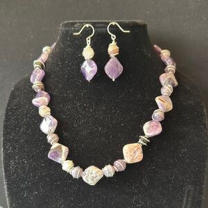 Purple Gemstone Necklace and Earring Set